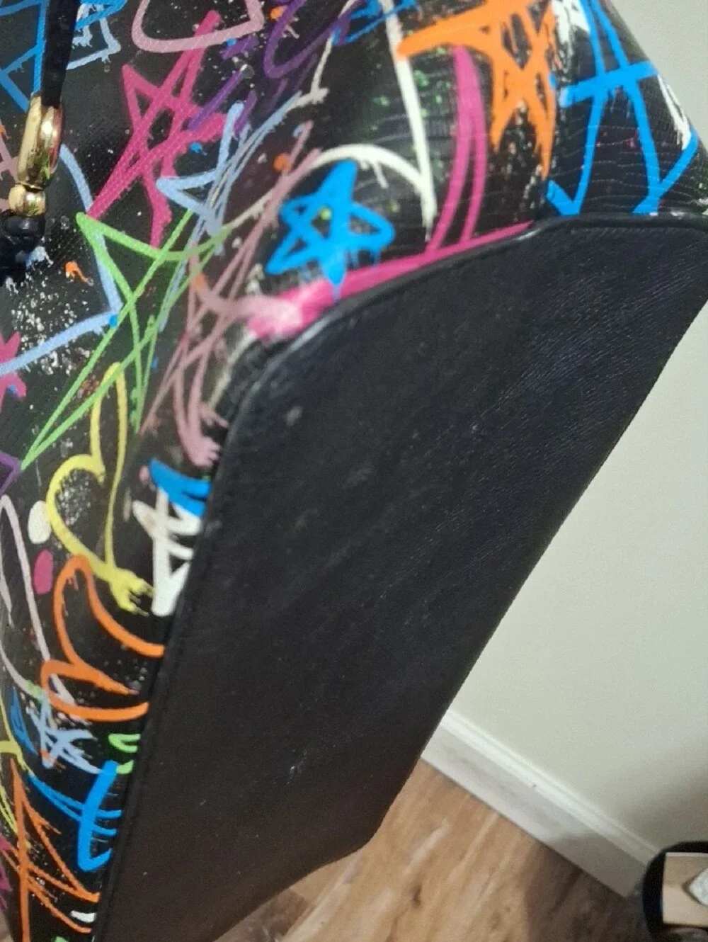 Betsey Johnson Black Multicolor Graffiti Heart Tote - Picture 7 of 15